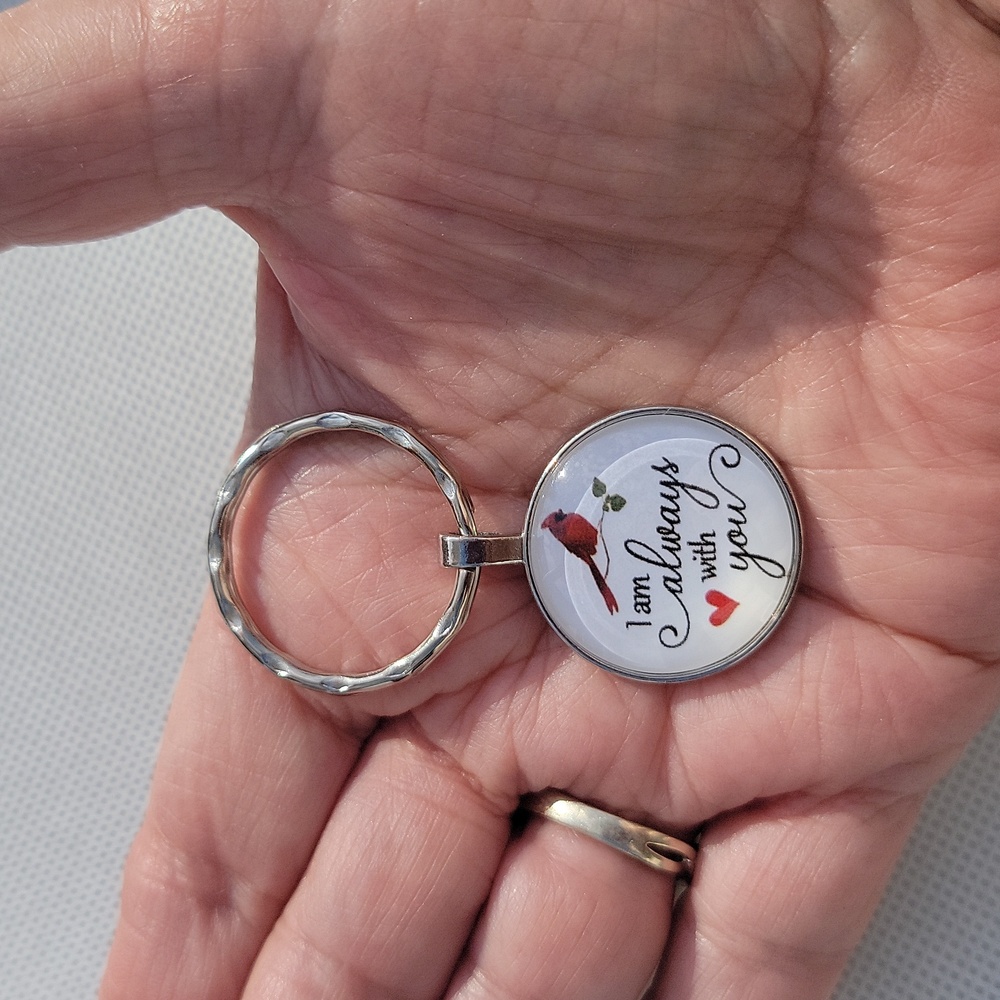Cardinal Heart Keychain I Am Always With You Glass Pendant White Black OS New